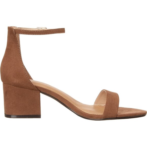 Womens Brown Faux Suede Two Strap Open Rounded Toe Chunky Block Heeled Sandal - Picture 7 of 8